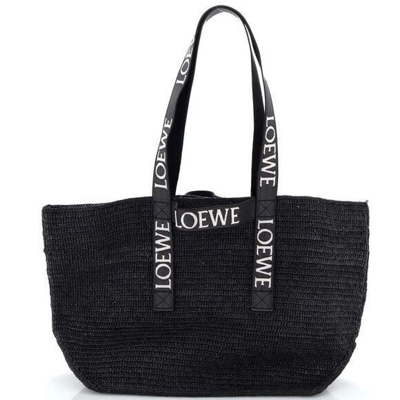 Loewe Handbags - Loewe Fold Logo Strap Tote Raffia Large Black